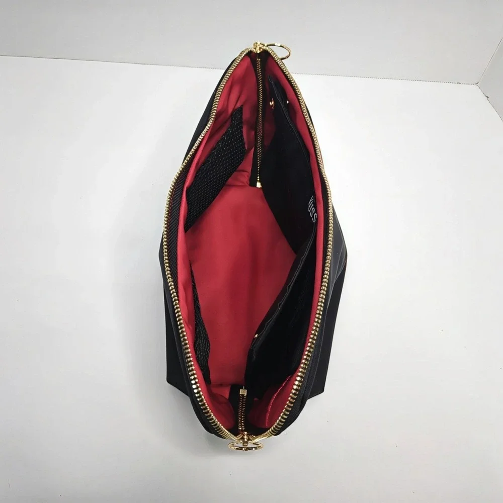 KUSSHI Signature Makeup Bag Snap-In Organizer Black Red Nylon Cosmetic Case